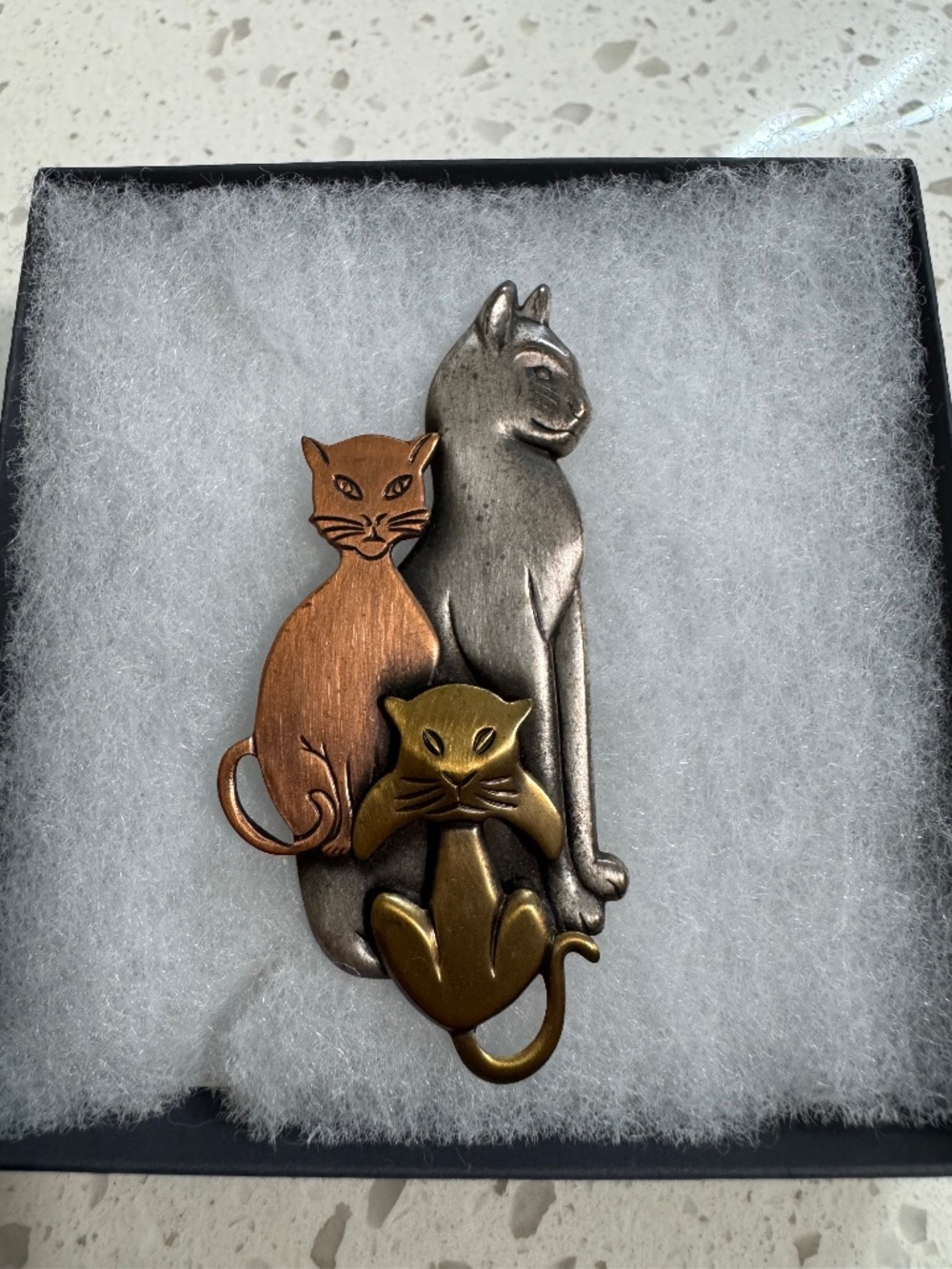 Vintage Tri Colored Kitty Cat Brooch